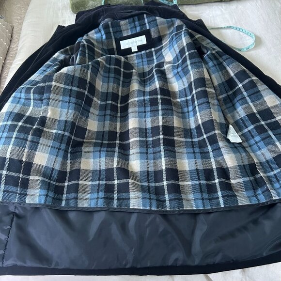 Vintage Liz Claiborne Black Hooded Coat With Plaid Lining Size S - Picture 9 of 11